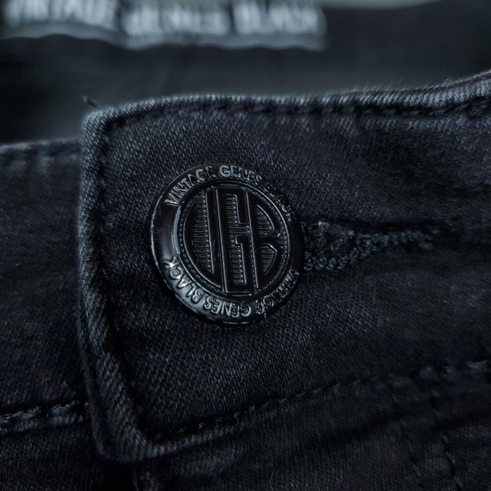 Vintage Genes Black Jeans Mens 36x30 Black Skinny Fit Stretch Denim Pants - Picture 9 of 15